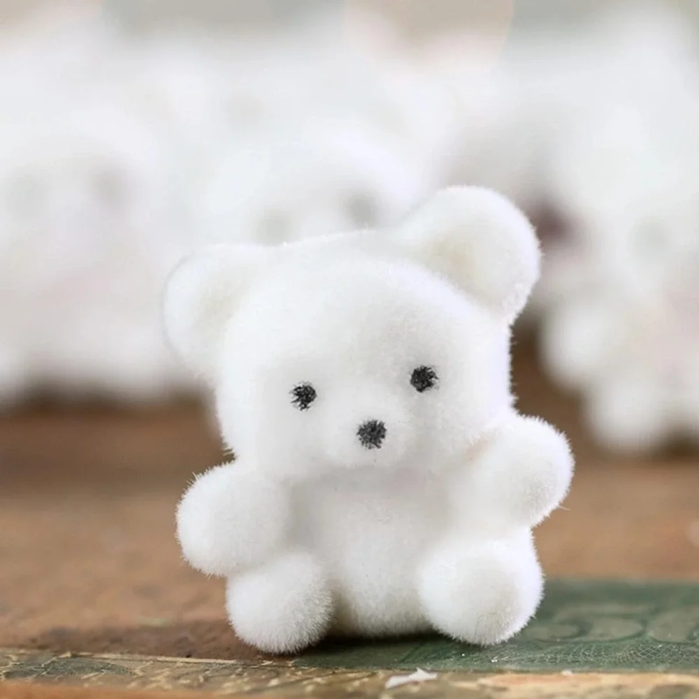 Miniature Flocked White Teddy Bears - 1